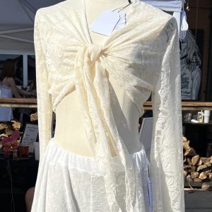 Cream Lace Tie Front Top